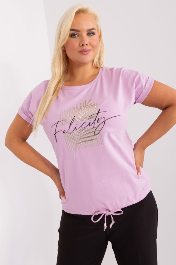 Bluzka damska plus size w kolorze lila fiolet zloty liść paproci dżety wiązana Felicity 3