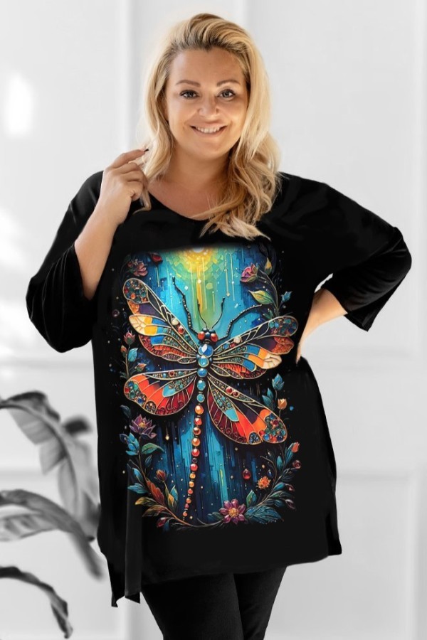 Tunika damska plus size dekolt V nietoperz duża ważka 3/4 rękaw Weenie 2