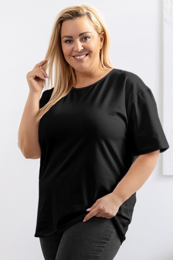 T-shirt damski plus size gładki w kolorze czarnym okrągły dekolt ELIZA 2