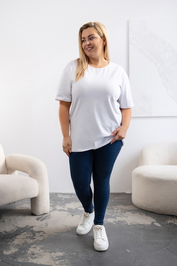 T-shirt damski plus size gładki w kolorze białym okrągły dekolt ELIZA 2