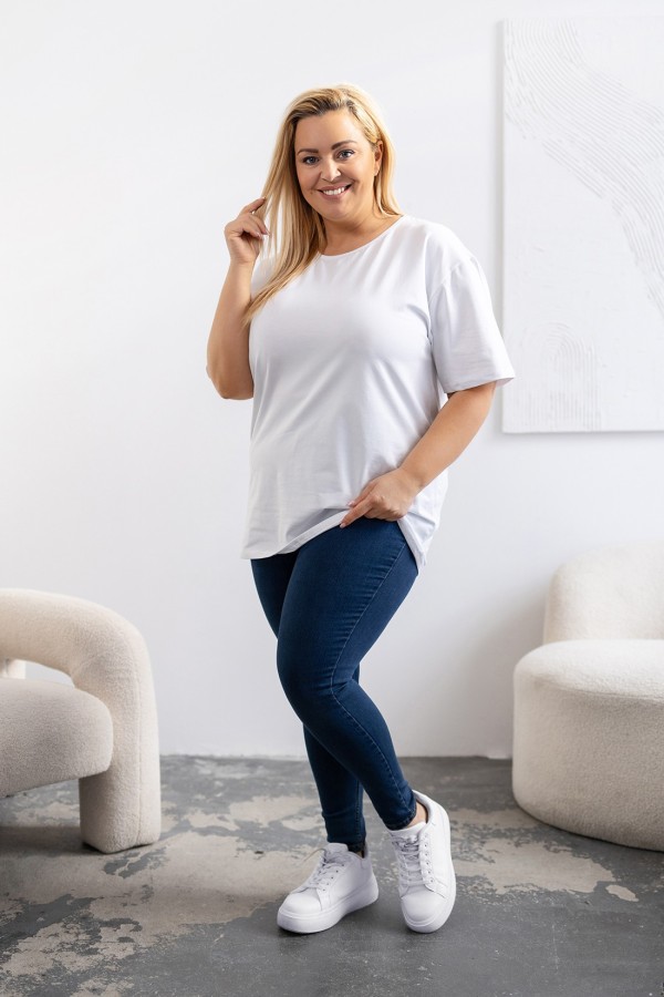 T-shirt damski plus size gładki w kolorze białym okrągły dekolt ELIZA 1