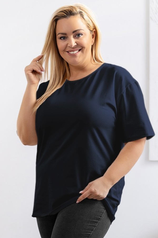 T-shirt damski plus size gładki w kolorze granatowym okrągły dekolt ELIZA 2