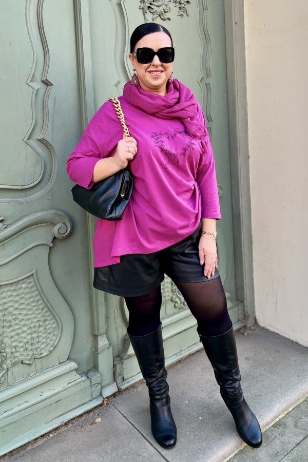 Tunika plus size w kolorze magenta oversize dekolt V kwiatowe serce motyl ARES 6