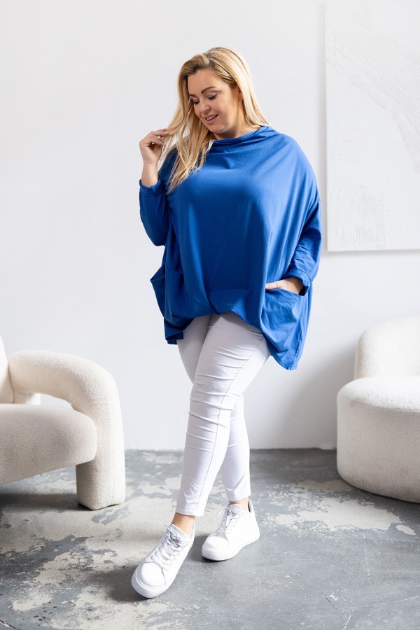 Mega oversize bluzka plus size w kolorze chabrowym zakładka dekolt woda kieszenie Crystal 1