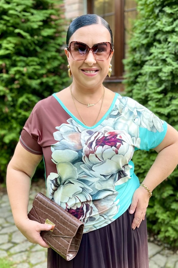 Bluzka damska plus size nietoperz multikolor kwiaty flowers 6