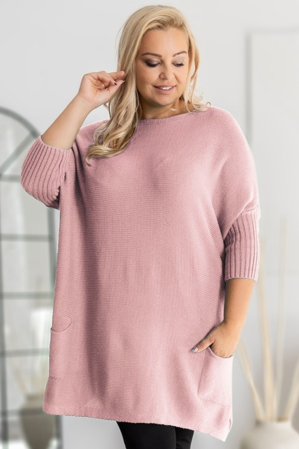 MEGA oversize sweter damski w kolorze pudrowym ściągacze kieszonki GOPI