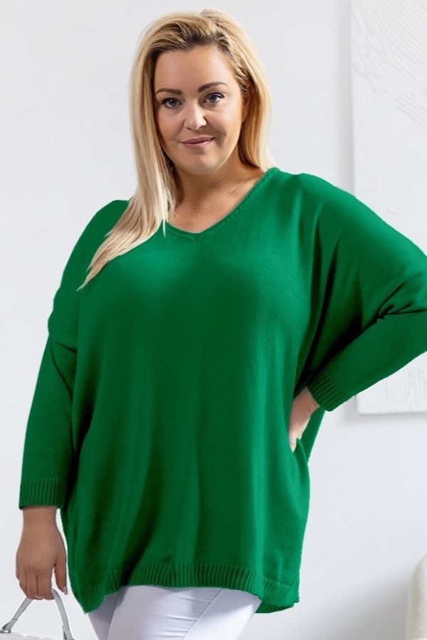 MEGA oversize sweter damski w kolorze zielonym dekolt V DAFNE