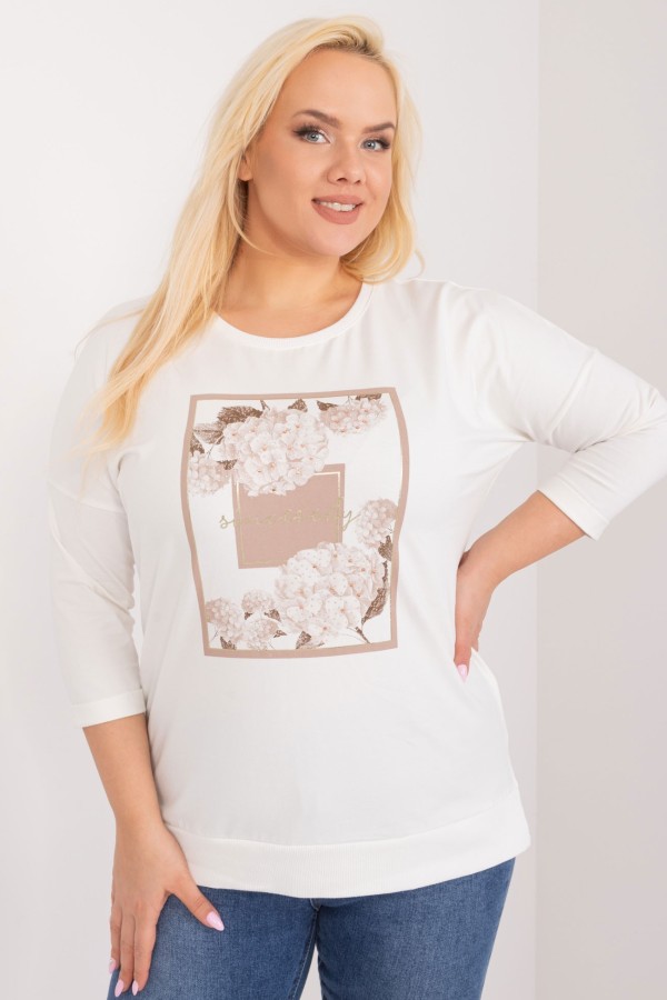 Bluzka damska plus size w kolorze ecru rozcięcia aplikacja dżety Benita 3