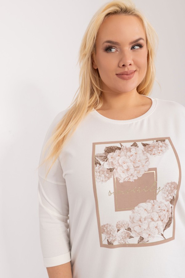 Bluzka damska plus size w kolorze ecru rozcięcia aplikacja dżety Benita 4