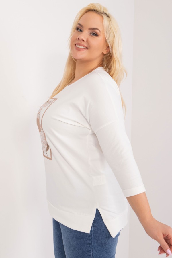 Bluzka damska plus size w kolorze ecru rozcięcia aplikacja dżety Benita 6