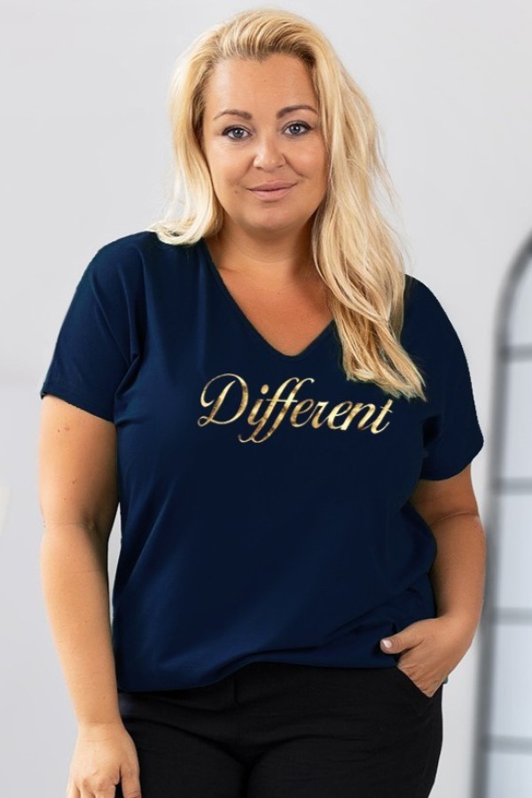 Bluzka damska T-shirt plus size w kolorze granatowym złoty napis Different 2
