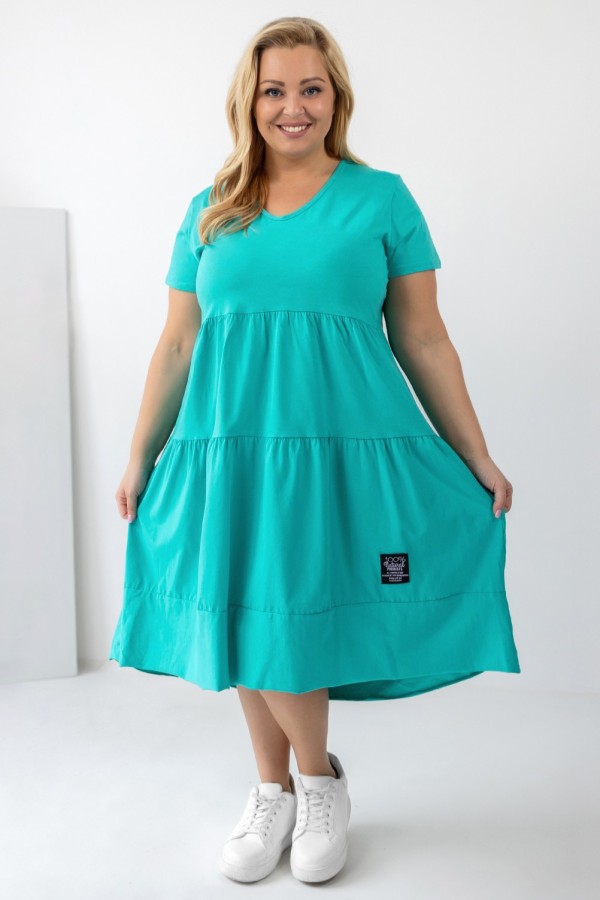 Sukienka plus size w kolorze tiffany mint krótki rękaw falbany V dekolt Samanta 1