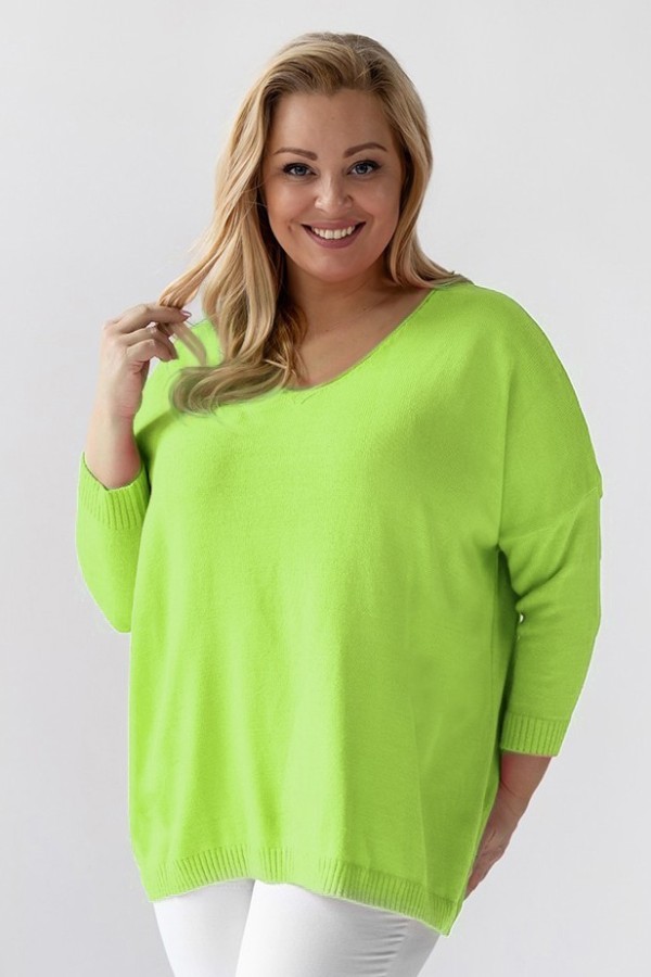 MEGA oversize sweter damski w kolorze limonkowym dekolt V DAFNE 2