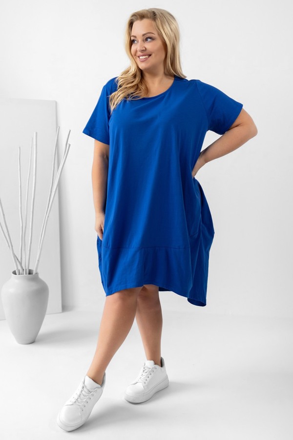 MEGA oversize sukienka plus size w kolorze chabrowym z przeszyciami dłuższy tył Rima 2