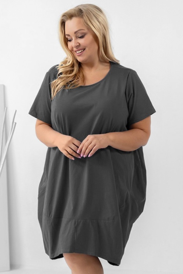 MEGA oversize sukienka plus size w kolorze grafitowym z przeszyciami dłuższy tył Rima