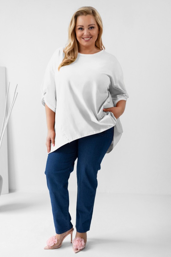 Luźna bluzka damska oversize w kolorze białym dłuższy tył AMAYA 1