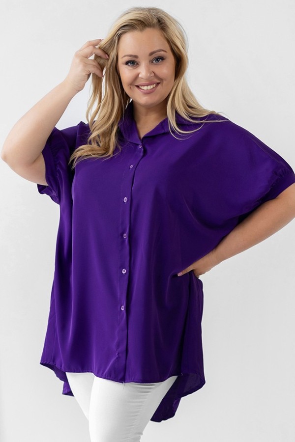 Koszula tunika plus size w kolorze jagodowym oversize dłuższy tył guziki LEONA