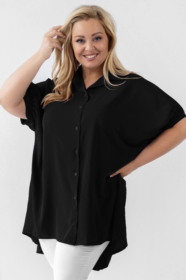 Koszula tunika plus size w kolorze czarnym oversize dłuższy tył guziki LEONA