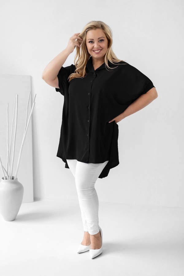 Koszula tunika plus size w kolorze czarnym oversize dłuższy tył guziki LEONA 1