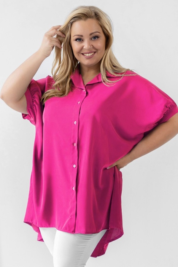 Koszula tunika plus size w kolorze różowym oversize dłuższy tył guziki LEONA