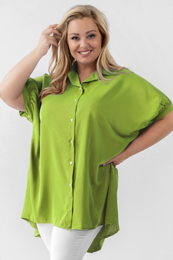 Koszula tunika plus size w kolorze limonkowym oversize dłuższy tył guziki LEONA