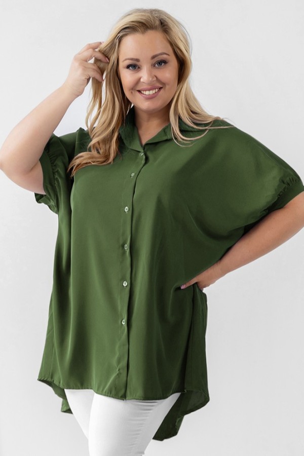 Koszula tunika plus size w kolorze khaki dłuższy tył guziki LEONA