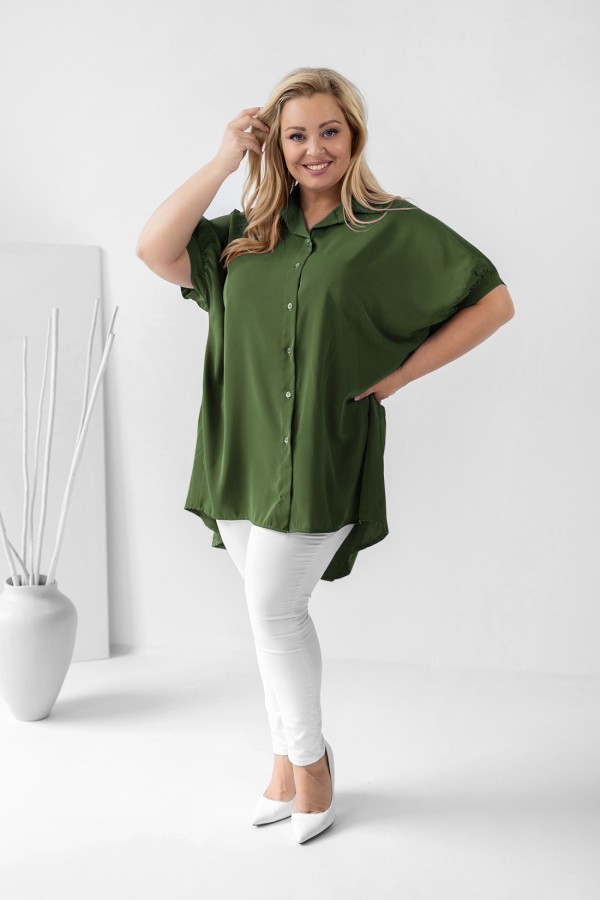 Koszula tunika plus size w kolorze khaki dłuższy tył guziki LEONA 1