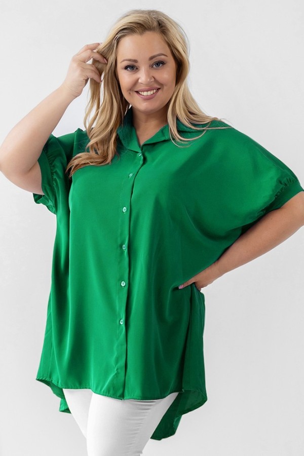 Koszula tunika plus size w kolorze zielonym oversize dłuższy tył guziki LEONA