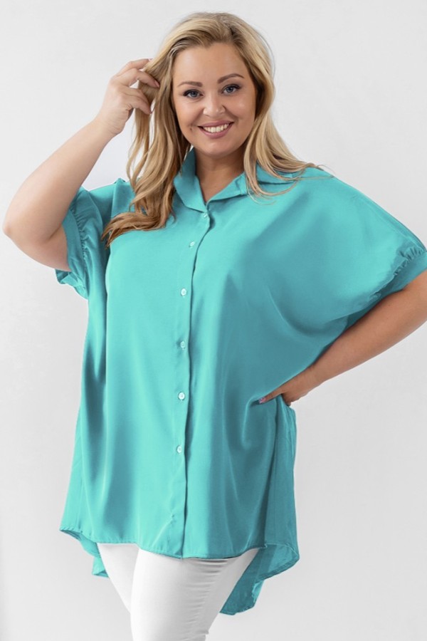 Koszula tunika plus size w kolorze miętowym oversize dłuższy tył guziki LEONA