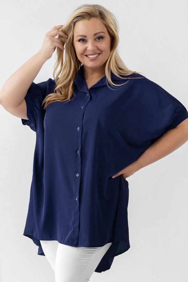 Koszula tunika plus size w kolorze granatowym oversize dłuższy tył guziki LEONA