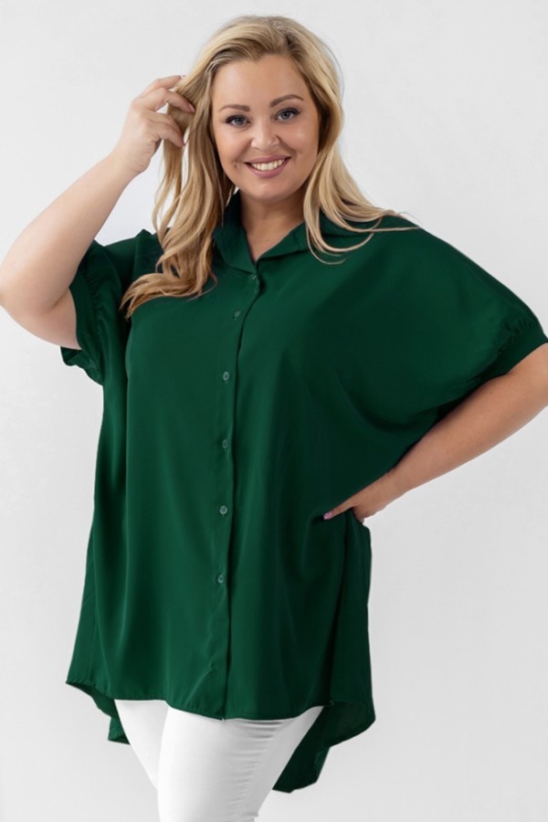 Koszula tunika plus size w kolorze butelkowym oversize dłuższy tył guziki LEONA