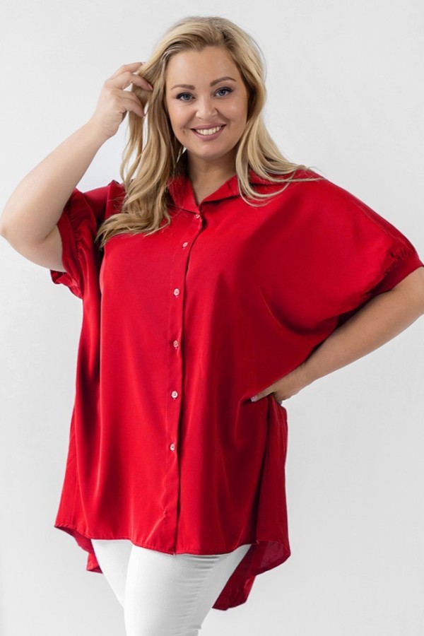 Koszula tunika plus size w kolorze czerwonym oversize dłuższy tył guziki LEONA 2