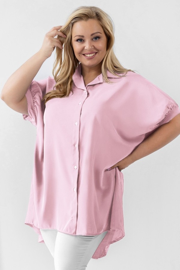 Koszula tunika plus size w kolorze baby rosa oversize dłuższy tył guziki LEONA 2