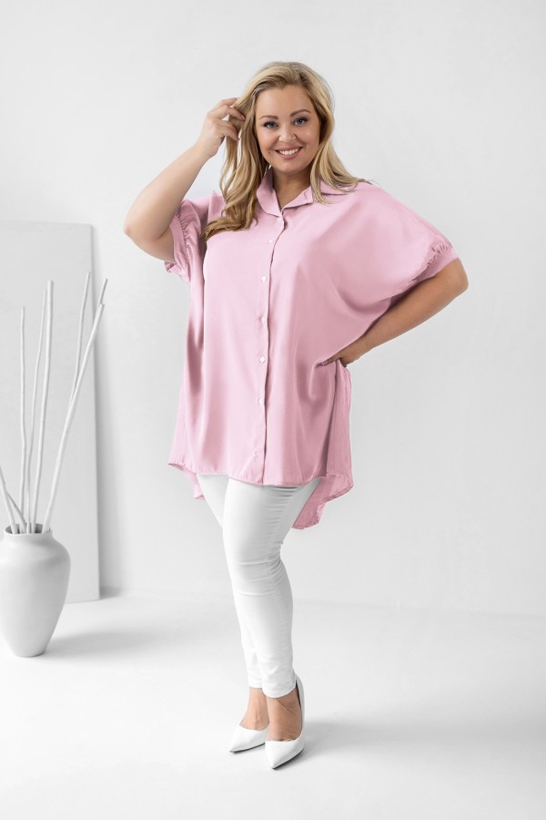 Koszula tunika plus size w kolorze baby rosa oversize dłuższy tył guziki LEONA 1