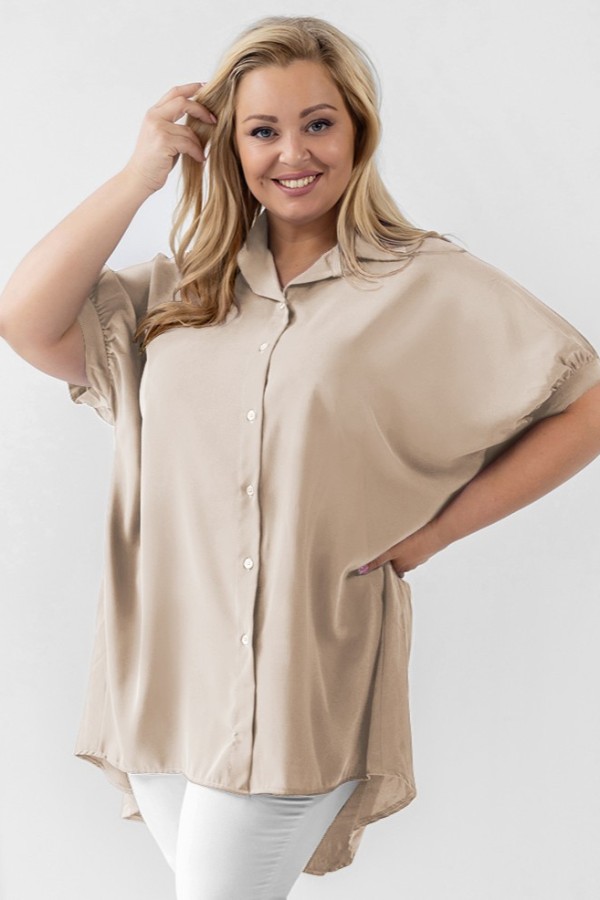 Koszula tunika plus size w kolorze beżowym oversize dłuższy tył guziki LEONA