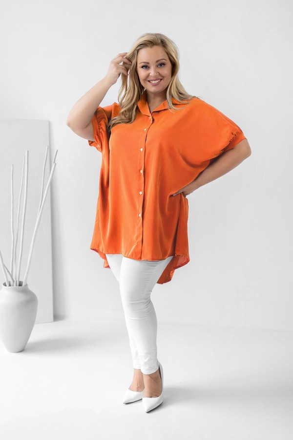 Koszula tunika plus size w kolorze pomarańczowym oversize dłuższy tył guziki LEONA 1