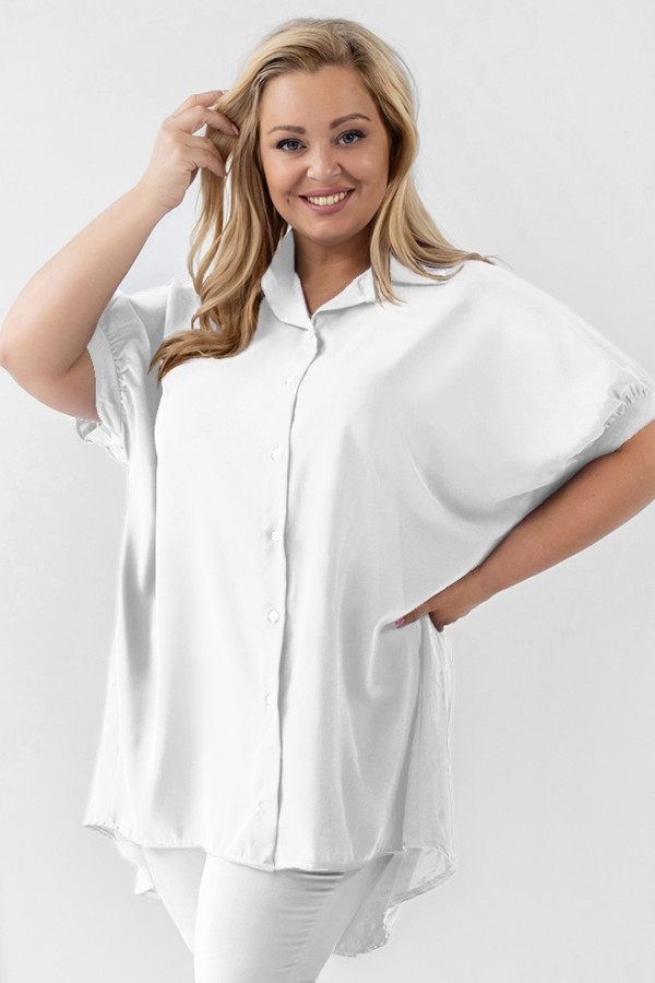 Koszula tunika plus size w kolorze białym oversize dłuższy tył guziki LEONA