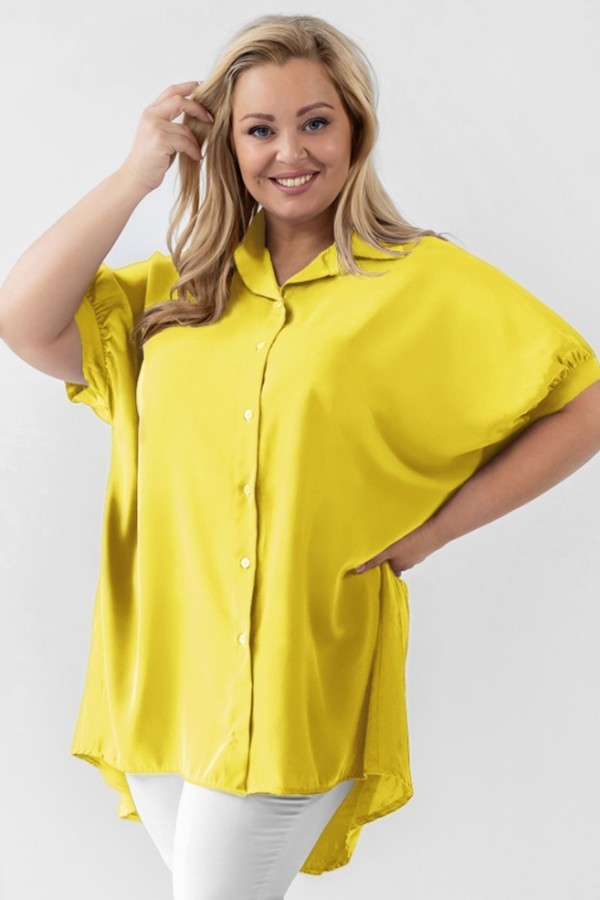 Koszula tunika plus size w kolorze żółtym oversize dłuższy tył guziki LEONA