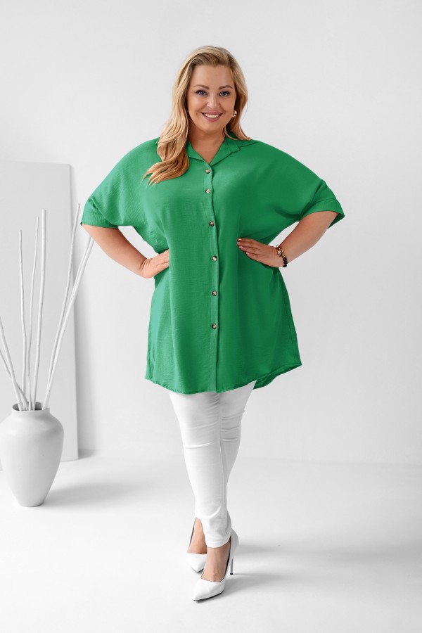 Koszula damska tunika plus size w kolorze zielonym krótki rękaw guziki Almira 1