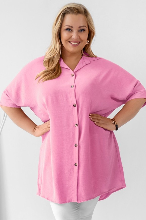 Koszula damska tunika plus size w kolorze jasnoróżowym krótki rękaw guziki Almira 2