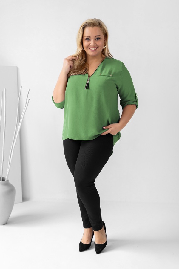 Elegancka bluzka koszula w kolorze oliwkowym dekolt zamek ZIP secret 1