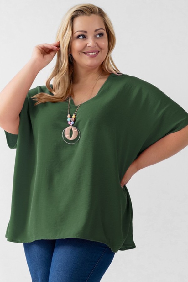 MEGA oversize bluzka tunika w kolorze khaki z naszyjnikiem Wera 2