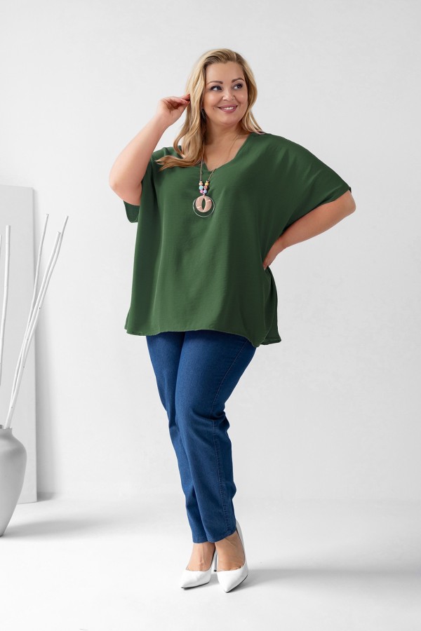 MEGA oversize bluzka tunika w kolorze khaki z naszyjnikiem Wera 1