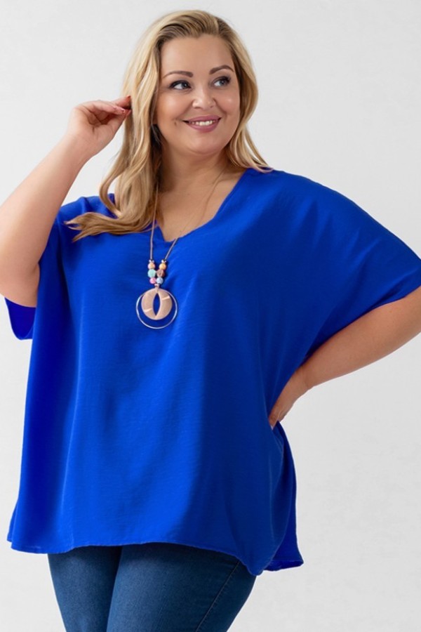 MEGA oversize bluzka tunika w kolorze kobaltowym z naszyjnikiem Wera 2
