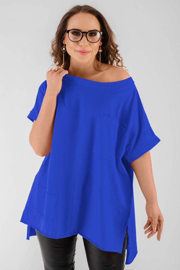 Bluzka oversize w kolorze chabrowym dłuższy tył kieszeń Tanisha 1