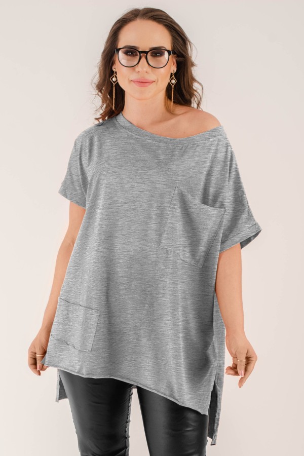 Bluzka oversize w kolorze w kolorze szarego melanżu dłuższy tył kieszeń Tanisha 2