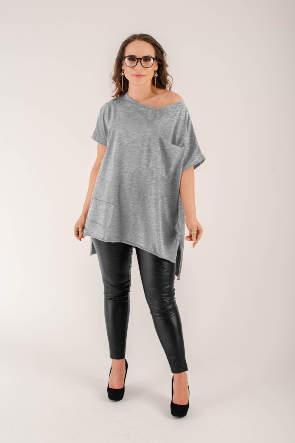 Bluzka oversize w kolorze w kolorze szarego melanżu dłuższy tył kieszeń Tanisha 1
