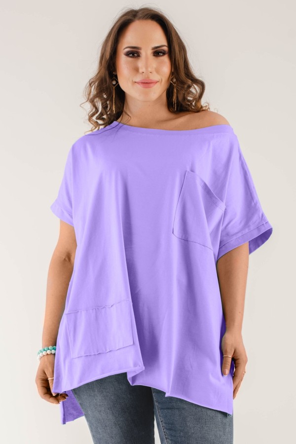 Bluzka oversize w kolorze w kolorze fiolet lila dłuższy tył kieszeń Tanisha 2