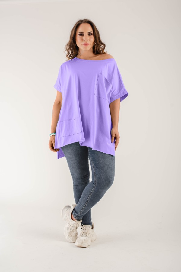Bluzka oversize w kolorze w kolorze fiolet lila dłuższy tył kieszeń Tanisha 1
