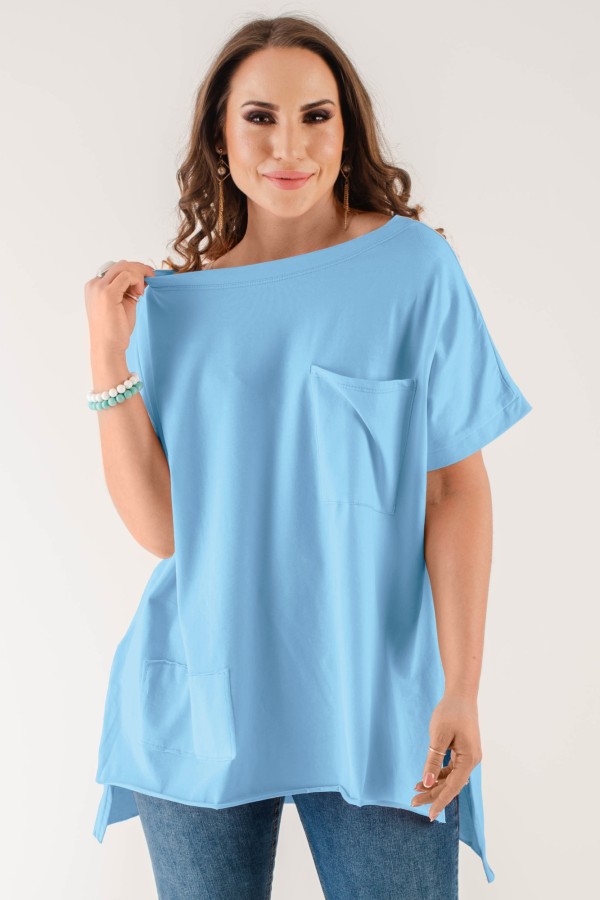 Bluzka oversize w kolorze błękitnym dłuższy tył kieszeń Tanisha 2